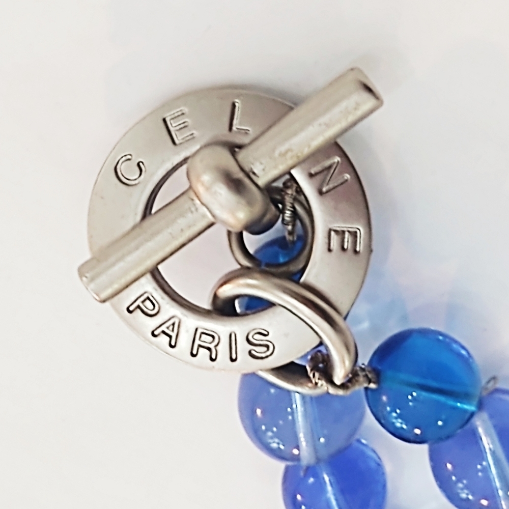 Vintage Celine Paris Oversized Blue Glass Bead & Gripoix Silver Necklace - Picture 12 of 15